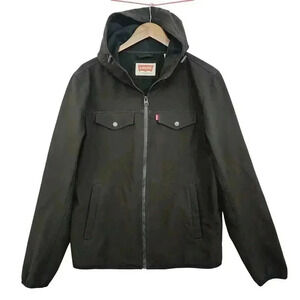 Levi's Men's Black Hooded Windbreaker Jacket Size M Polyester Soft Shell 13CT